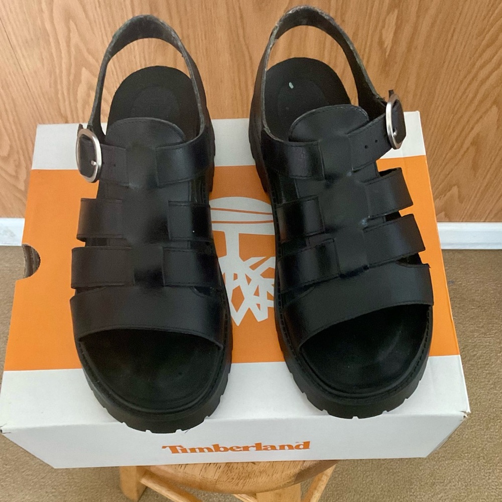 Women Timberland Black Leather Buckle Sandals - Picture 2 of 6